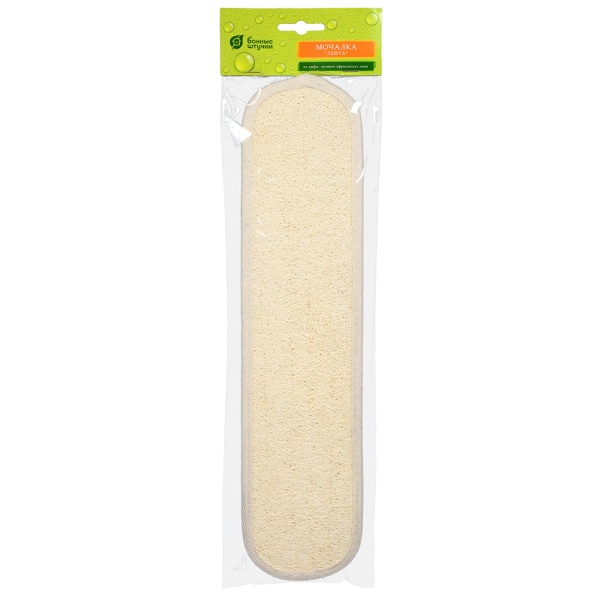 Мочалка из люфы, лента с х/б ручками, овальная, 38х9 см (96х9 см с ручками), medium, для бани и сауны "Банные штучки"