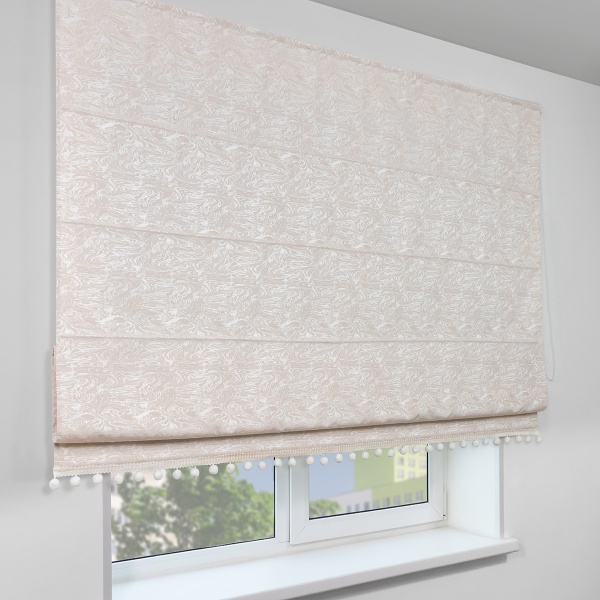 Римская штора с помпонами Сиеста, на цепочном механизме, цвет бежевый