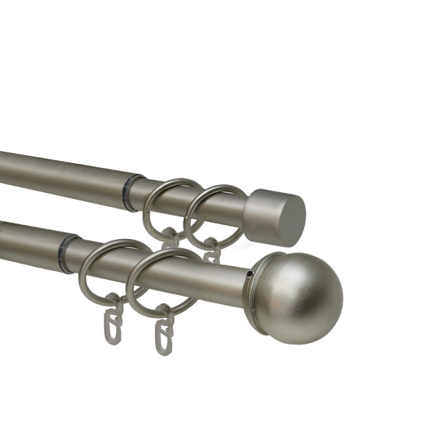 Карниз телескопический двухрядный, металл, Классика, Никель матовый, 160-320см