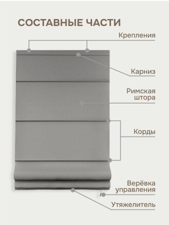 Римская штора на верёвочном механизме, Blackout, серый