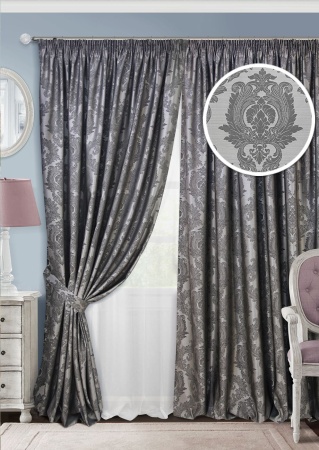 Комплект штор на тесьме "Vera" 2 шторы 200х270, тюль 450х270 серый