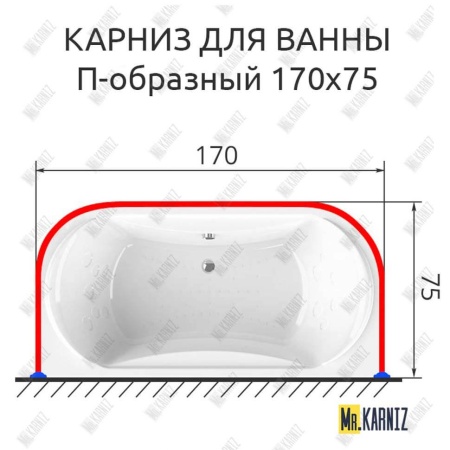 Карниз для ванны П-образный 170х75 Усиленный 25 мм