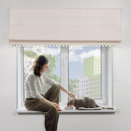 Римская штора с помпонами, Валенсия цвет бежевый