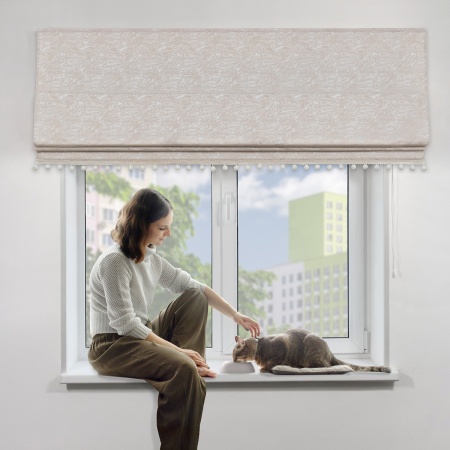 Римская штора с помпонами, Сиеста цвет бежевый