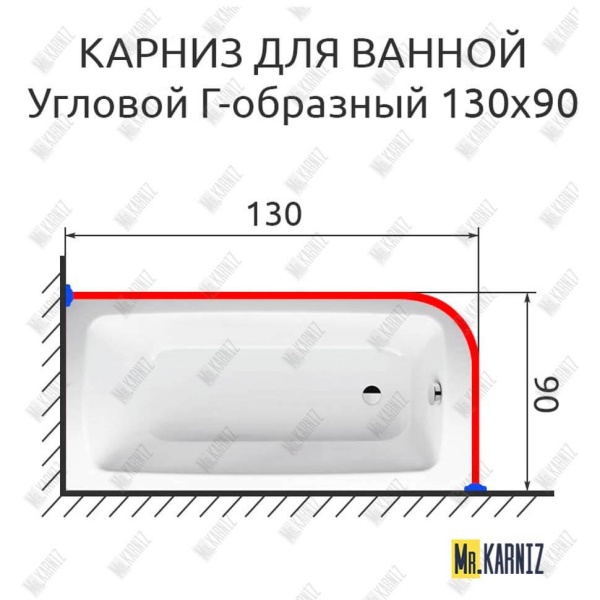 Карниз для ванной Угловой Г образный 130х90 Усиленный 20 мм