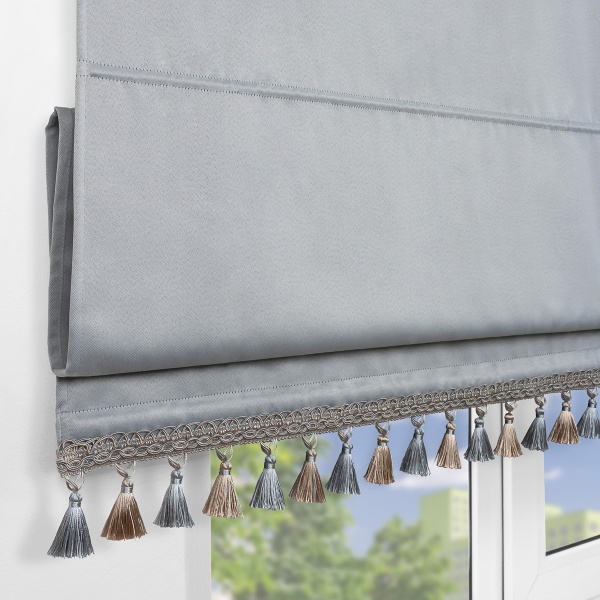 Римская штора с бахромой, Фортуна Blackout на ВМ, цвет светло-серый