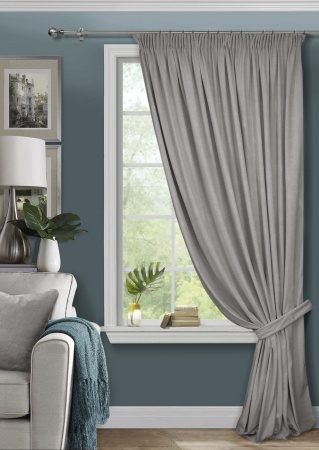 Штора на тесьме 250х300 Pudra с подхватом цвет серый
