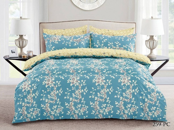 Постельное белье Двуспальное Cleo Pure Cotton с принтом голубой 200*220