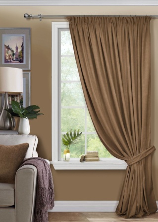 Штора на тесьме 250х300 Pudra с подхватом цвет коричневый