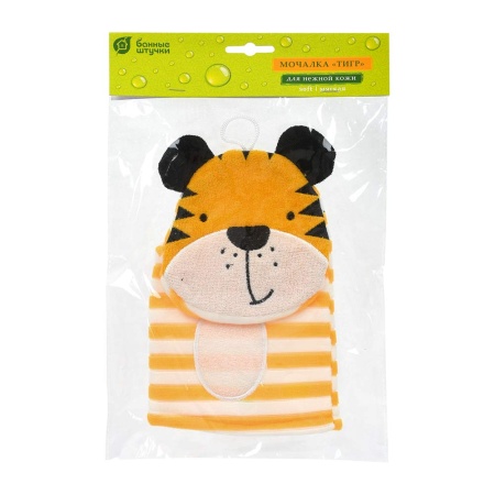 Мочалка варежка для нежной и чувствительной кожи "Тигр", 23х13 см, soft, для бани и сауны, "Банные штучки"