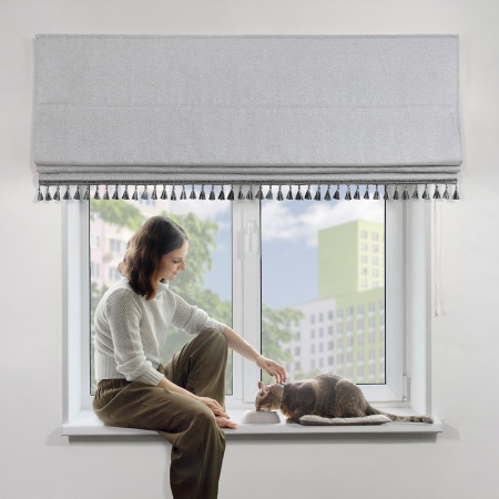 Римская штора с бахромой, Валенсия цвет серый