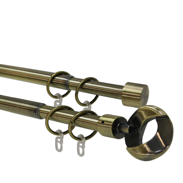 Карниз телескопический двухрядный, металл, Наконечник Кольцо, Золото антик, 160-320см