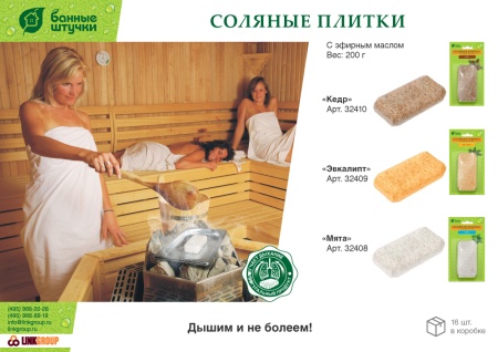 Соляная плитка с эфирным маслом "Эвкалипт", 200 г, для бани и сауны "Банные штучки"