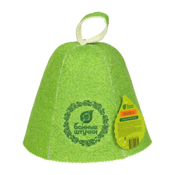 Шапка для бани и сауны с узором и логотипом "Банные штучки", войлок, 100% шерсть