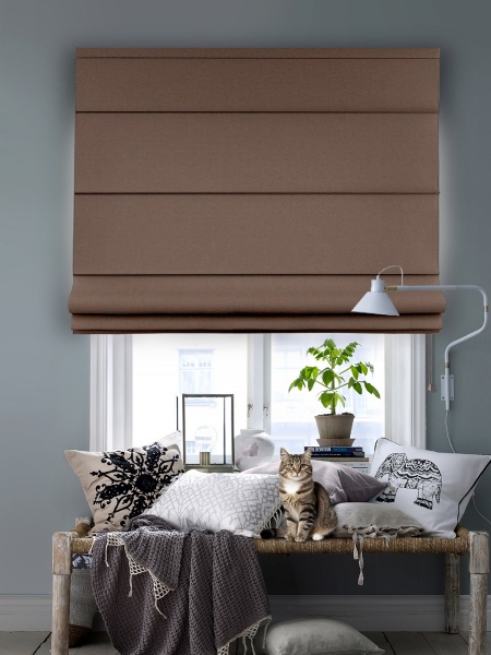 Римская штора на верёвочном механизме, Blackout, коричневый