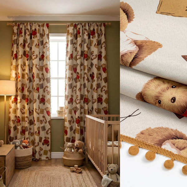 Комплект штор Димаут "Мишутка" с помпонами, 150х270 см, 2 шт, цвет бежевый