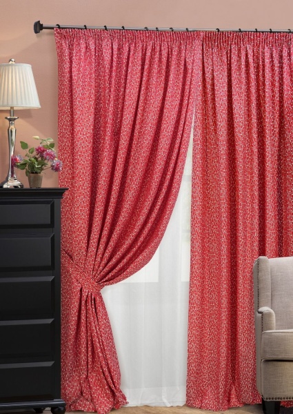 Комплект штор на тесьме "Domino" 2 шторы 200х270, тюль 450х270 красный