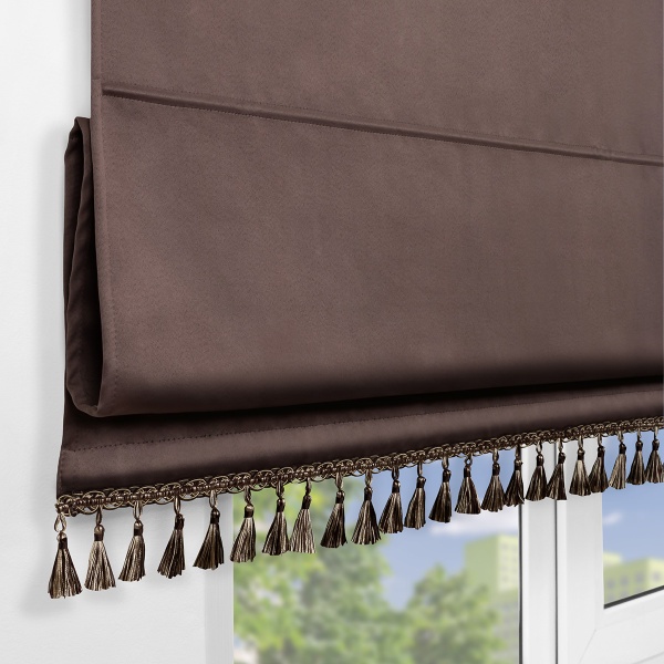 Римская штора с бахромой, Фортуна Blackout на ВМ, цвет коричневый