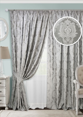 Комплект штор на тесьме "Vera" 2 шторы 200х270, тюль 450х270 светло-серый