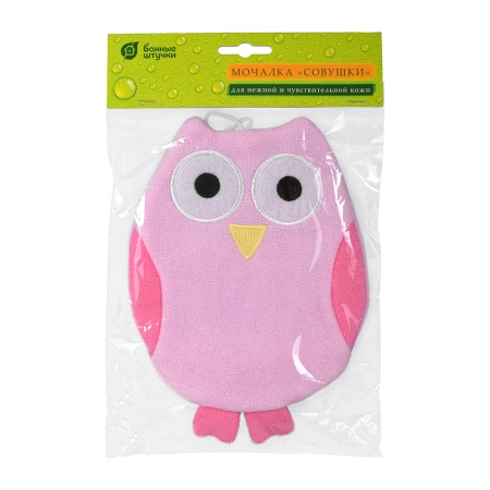 Мочалка варежка для нежной и чувствительной кожи "Совушки", 18х21 см, soft, в ассортименте 2 цвета, для бани и сауны "Банные штучки"