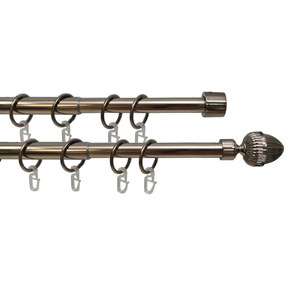 Карниз телескопический двухрядный, металл, Наконечник Орех, Коньяк, 160-320см