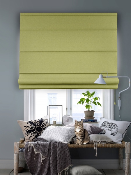 Римская штора на верёвочном механизме, Blackout, цвет светло-зеленый