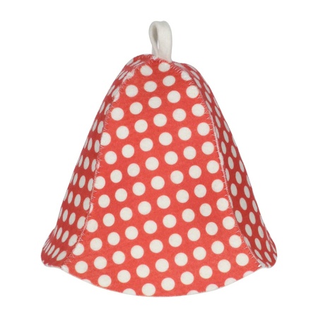 Шапка для бани и сауны «Горошек» красно-белый "Hot Pot", войлок
