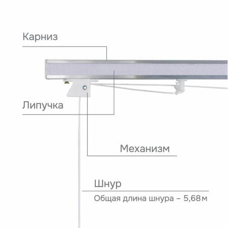 Карниз для римских штор с веревочным управлением 80 см