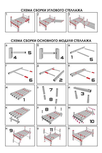 Стеллаж одноярусный В-70, серый/красный