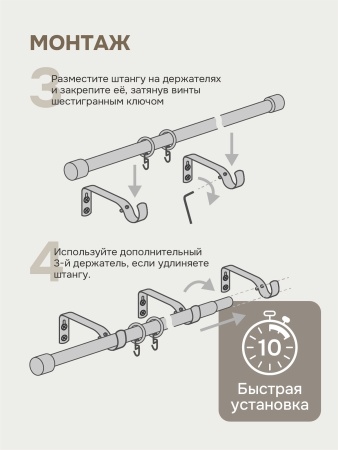 Карниз для штор, от 96 до 360 см сборный, телескопический, диаметр 16/19 мм, белый