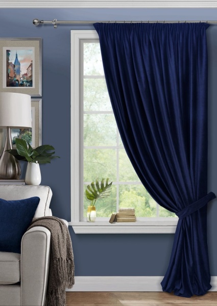 Штора на тесьме 200х270 Pudra с подхватом цвет глубокий синий