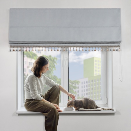 Римская штора с бахромой, Флавия Blackout на цепочном механизме, цвет светло-серый