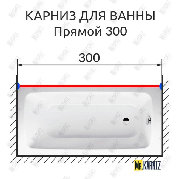 Карниз для ванной Прямой 300 Усиленный 20 мм