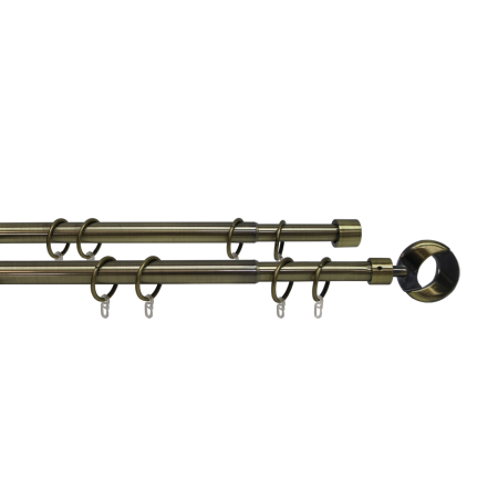 Карниз телескопический двухрядный, металл, Наконечник Кольцо, Золото антик, 160-320см