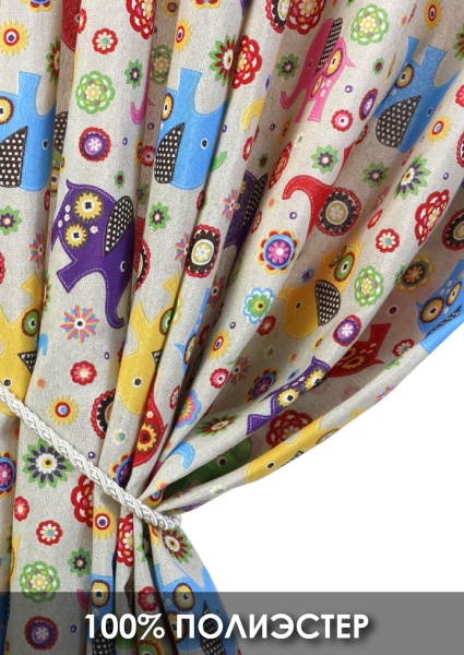 Комплект штор на тесьме "Элифанты" 160х270/300х270 зелёный тюль