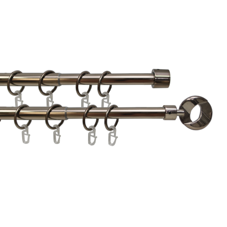 Карниз телескопический двухрядный, металл, Наконечник Кольцо, Коньяк, 160-320см