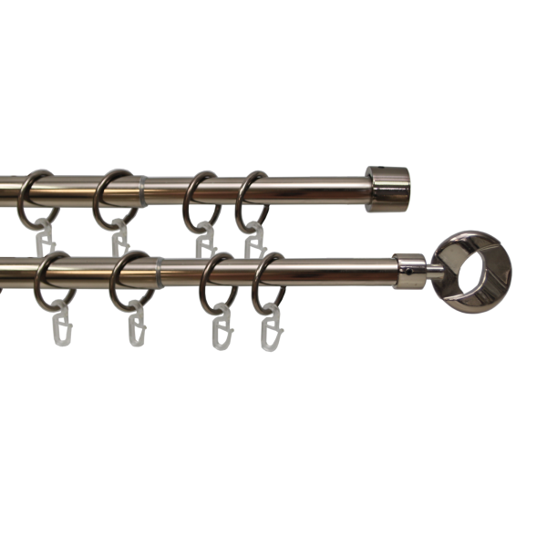 Карниз телескопический двухрядный, металл, Наконечник Кольцо, Коньяк, 160-320см