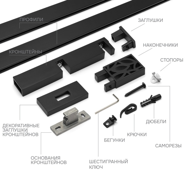 Карниз для штор двухрядный Хай Тек Твист черный