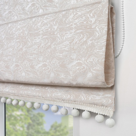 Римская штора с помпонами Сиеста, на цепочном механизме, цвет бежевый