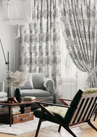 Комплект штор на тесьме "Rapsodia - S" 2 шторы 276х270, тюль 600х270 серый