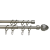 Карниз телескопический двухрядный, металл, Наконечник Орех, Никель матовый, 160-320см