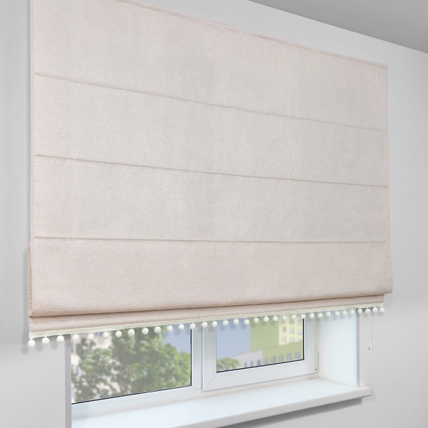 Римская штора с помпонами, Валенсия цвет бежевый