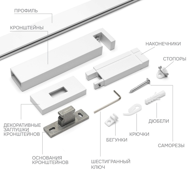 Карниз для штор однорядный Хай Тек Кросс белый