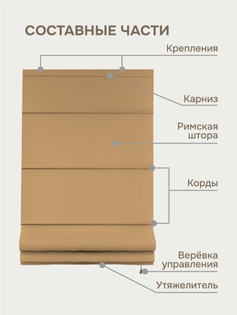 Римская штора на верёвочном механизме, Blackout, цвет солнечный