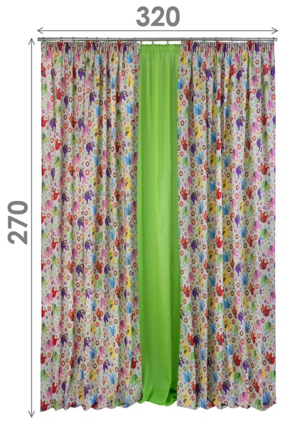 Комплект штор на тесьме "Элифанты" 160х270/300х270 зелёный тюль