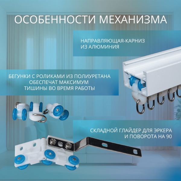 Наклонный электрокарниз (для мансардных окон) готовый комплект умный аккумуляторный электрокарниз Roximo Zigbee
