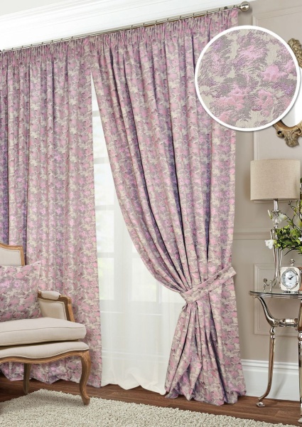 Комплект штор на тесьме "Фог Fog" 2 шт 200х270, тюль 450х270 розовый