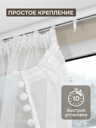 Комплект Тюль Солито 146x175, 2 шт, с бахромой, белый