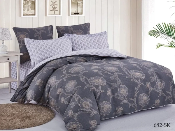 Постельное белье Евро Cleo Satin de Luxe с принтом цвет темно-серый 230*250