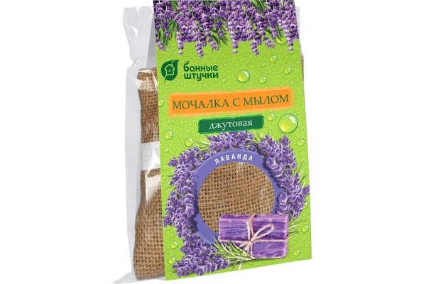 Мочалка джутовая "Лаванда" с натуральной мыльной стружкой, 100 г "Банные штучки"